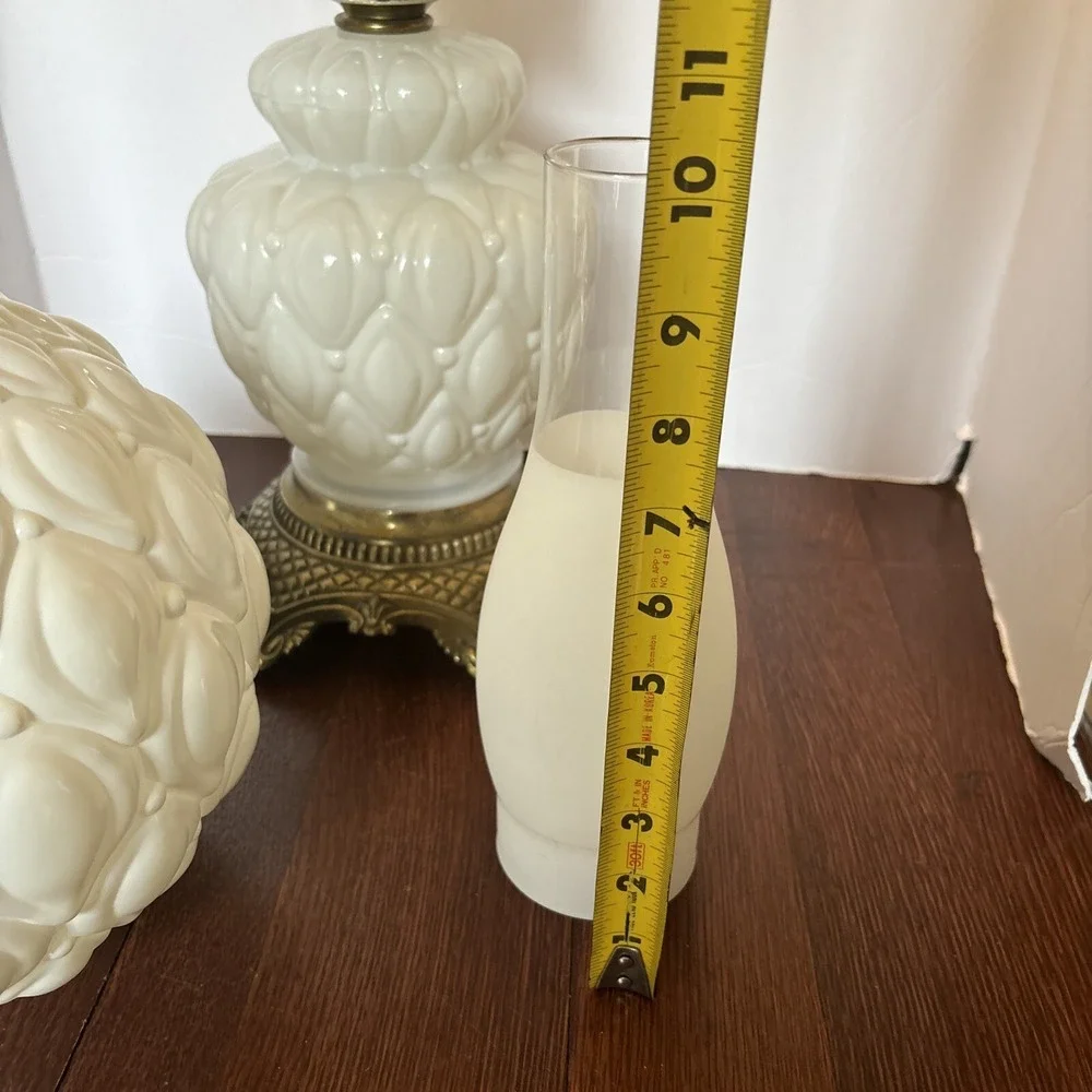 VTG MCM Gone With The Wind Milk Glass Diamond Quilt Pattern 3 Way Lamp Complete